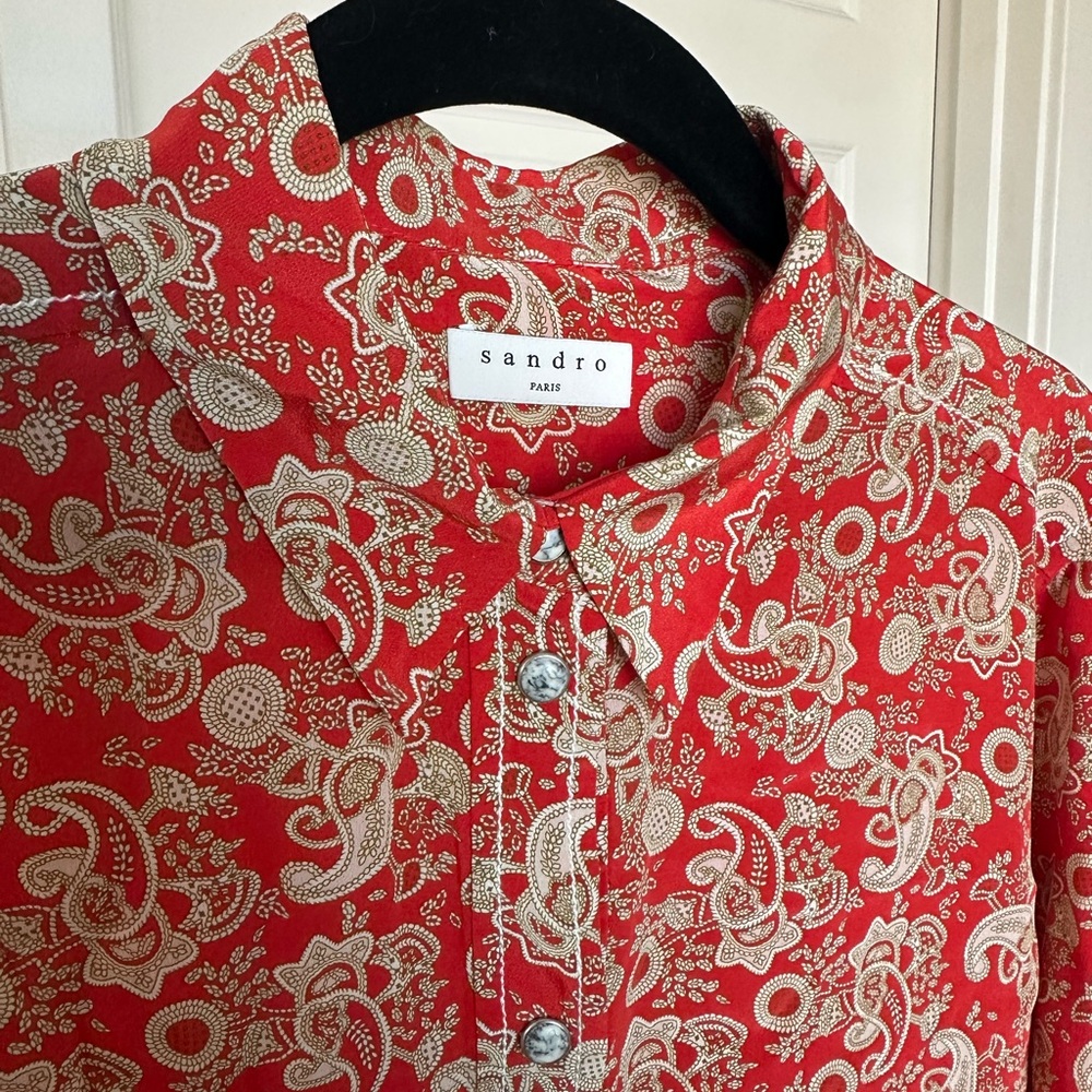 SANDRO Silk Button Up Top - Picture 2 of 6